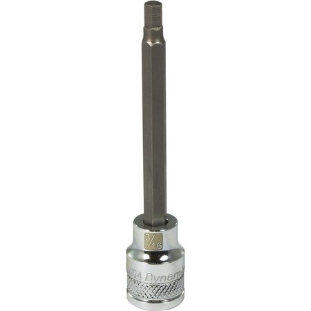 Dynamic Tools 3/8" Drive SAE Hex Head, 3/16" Long Bit, Chrome Finish Socket D006454